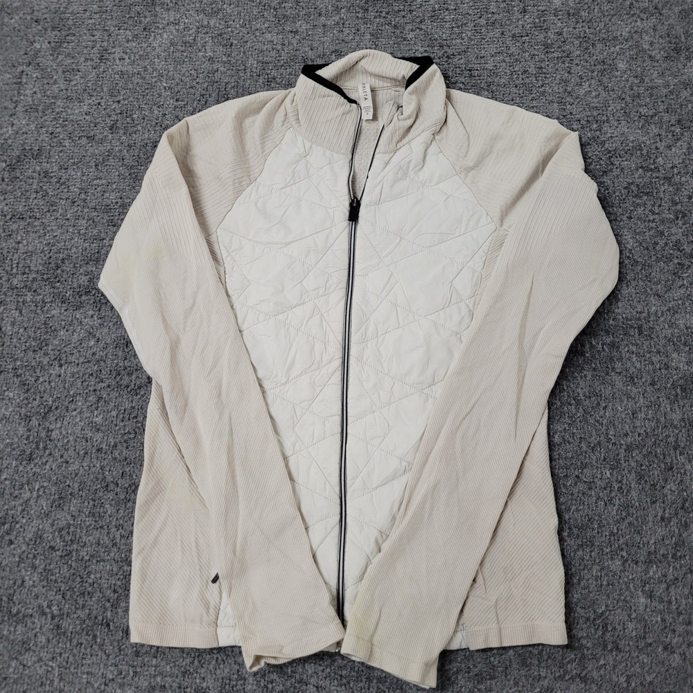 Athleta Jacket Womens Size S Beige Quilted Front Ribbed Sleeve Full Zip Athletic